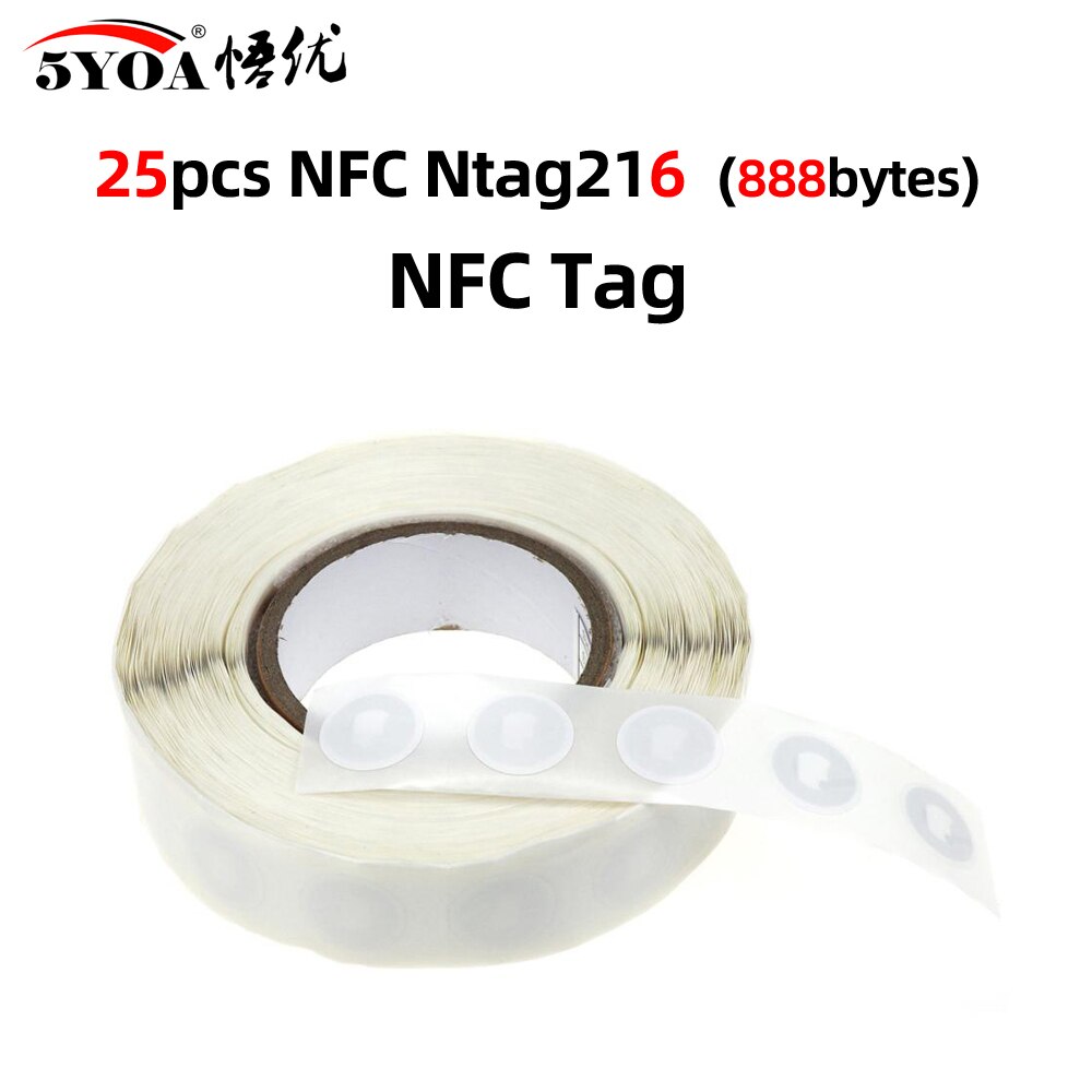 80 sztuk/35/25/18 NFC etykiety 25mm naklejki NFC protokołu 13.56MHz ISO14443A uniwersalny zawieszki RFID telefony NFC etykietka NFC odznaki: 25szt Ntag216 Tag