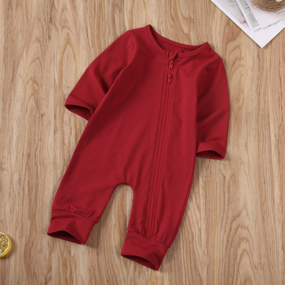 Christmas Newborn Toddler Baby Girl Clothes Red Long Sleeve O-Neck zipper Romper Top T-shirt Ruffle Long Pants Headband Outfits