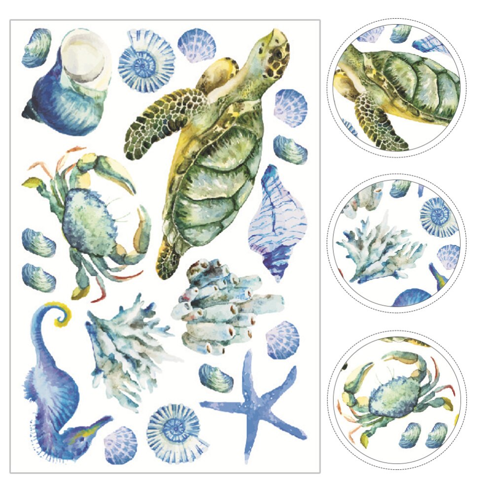 1Pc Sea World Pattern Wall Clings Lovely Fish Turtle Self-adhesive Wall Stickers