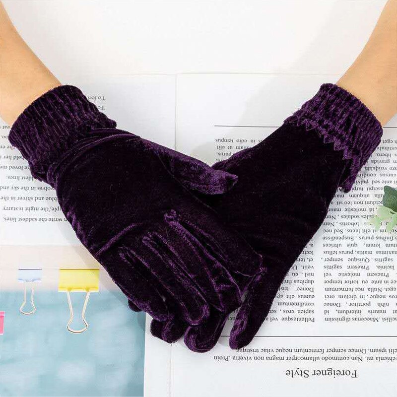 Guantes elásticos de terciopelo dorado para mujer, manoplas cortas finas a la , elegantes, para , banquete, Invierno: 1
