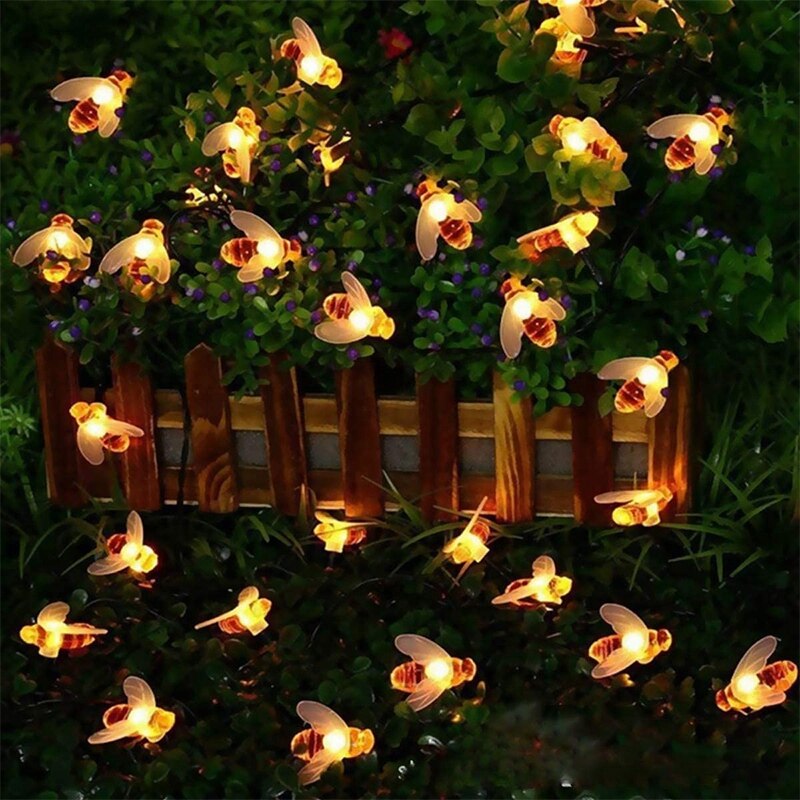 Solar Outdoor Garden String Lights - 8 Mode 50 LED Waterproof Bees String Lights for Yard/Christmas Tree/Parties