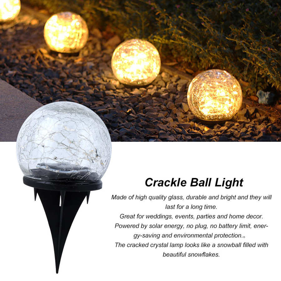 Bola de luz de vidrio con efecto craquelado IP65, luz LED subterránea resistente al agua, lámpara de punta de suelo para decoración de paisaje de patios y jardines