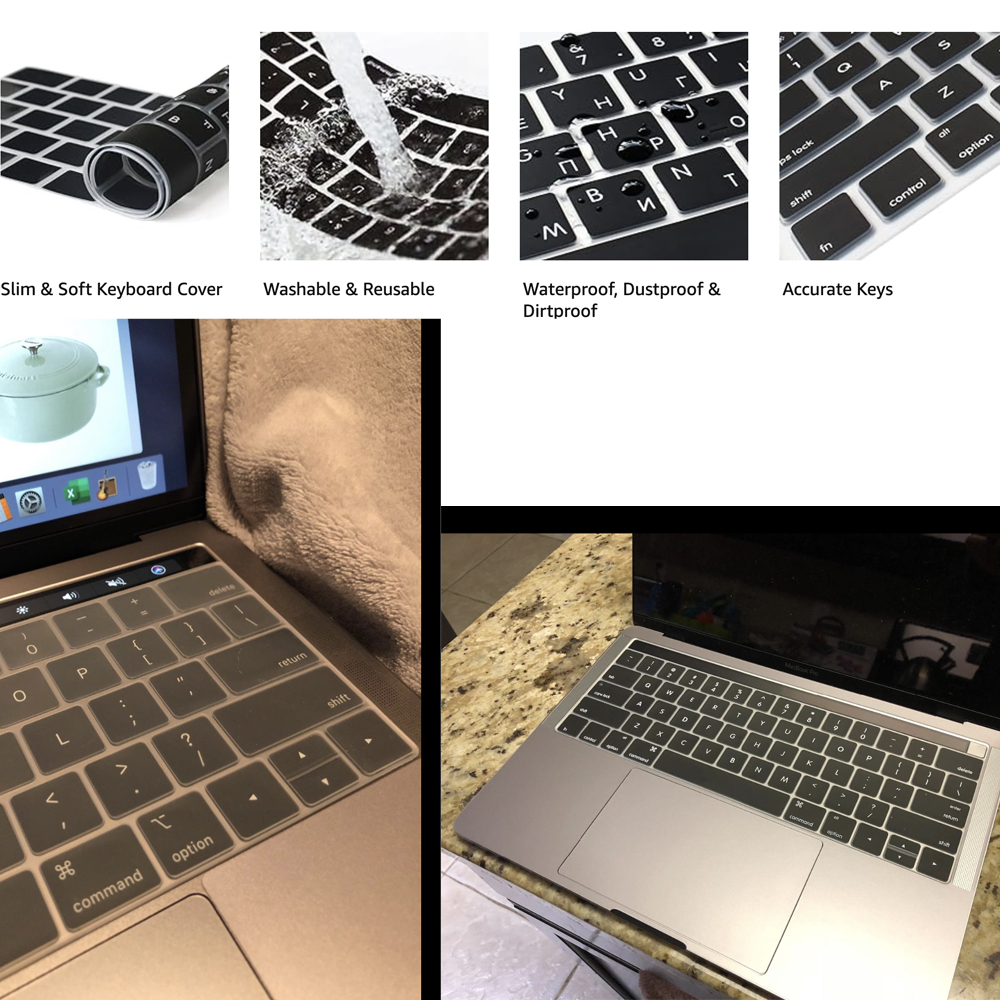 Pokrowiec na klawiaturę MacBook Pro z paskiem dotykowym 13 i 15 2016-2019 Model: A2159, A1989, A1990, A1706, A1707), silikonowy ochraniacz skóry