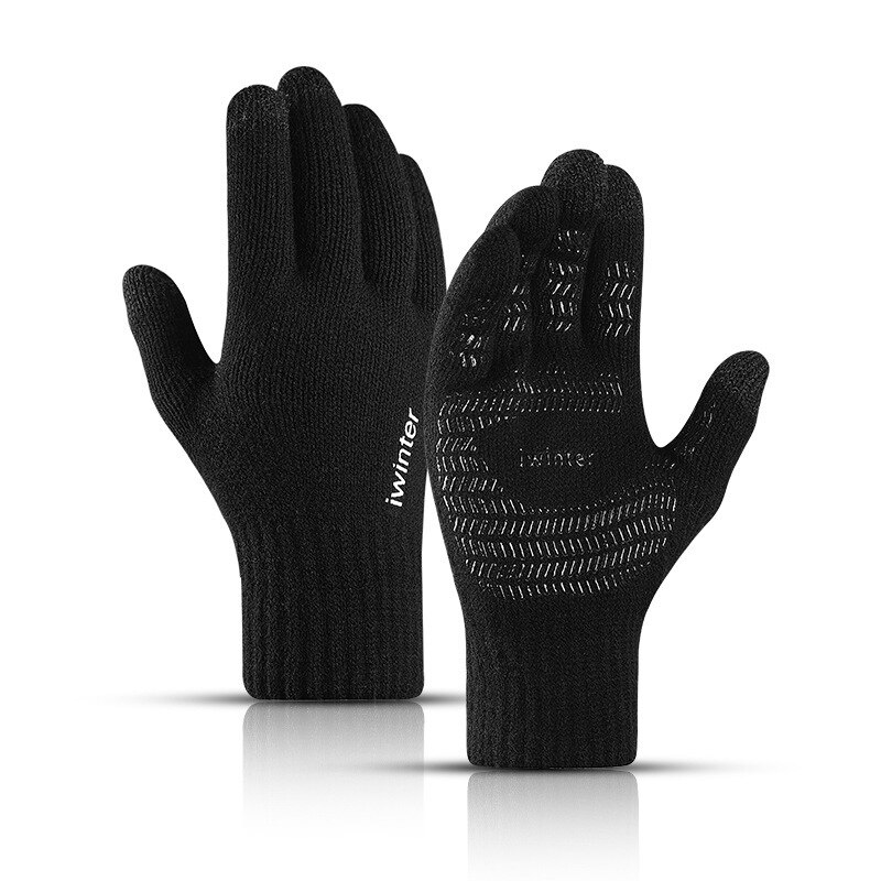 Vinter varme mænd handsker berøringsskærm vindtæt glidende elastiske handsker ridning skiløb fluff hudvenlige behagelige tykke handsker: Sorte handsker