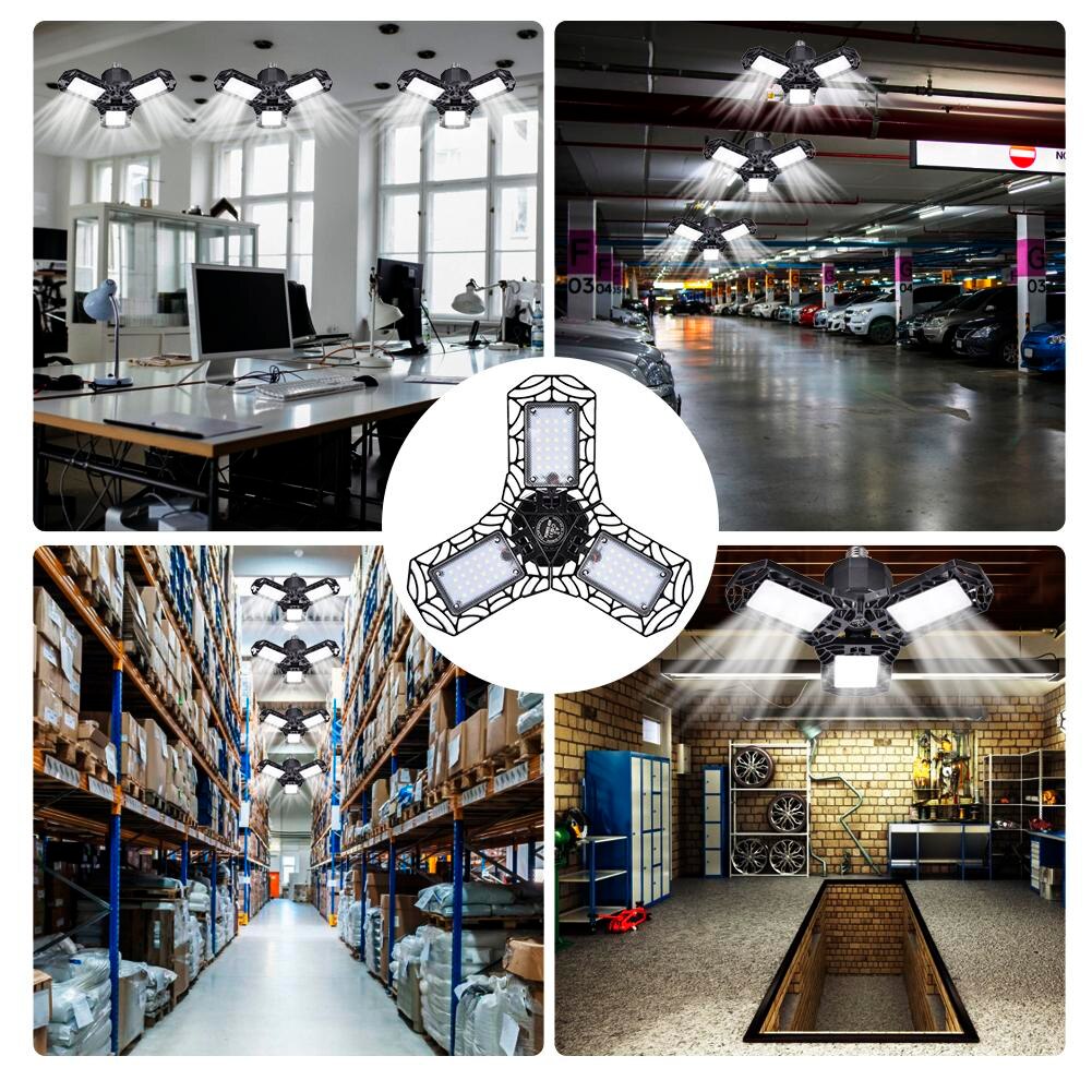 60w/6000lm ledet garasjelys deformerbar trebladet sammenleggbar lampe vanntett lampe til gymsaler stadier pilsner 110v 220v e27