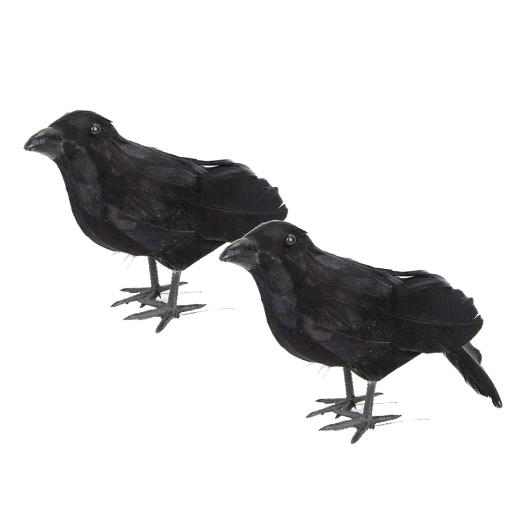 2x Levensechte Zwarte Kraai Vogel Standbeeld Raven Model Boom Ornament Vogels Afstotende