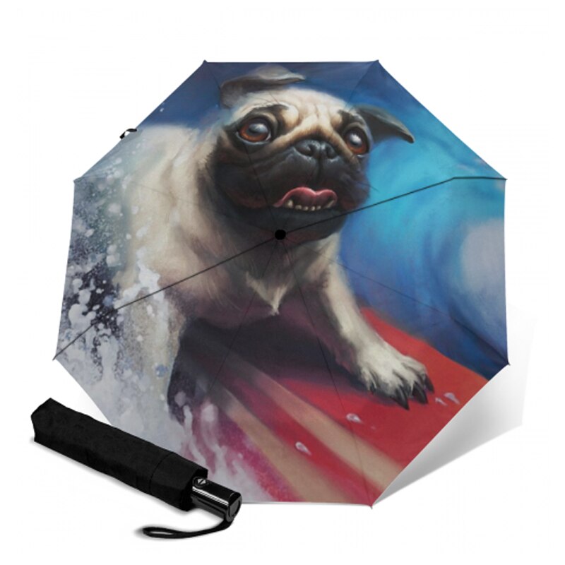 Sød fransk bulldog paraply anti-uv beskyttelse paraply trykt 3 foldende solrige regnfulde paraplyer til kvinder bærbar parasol: Ysa 1225