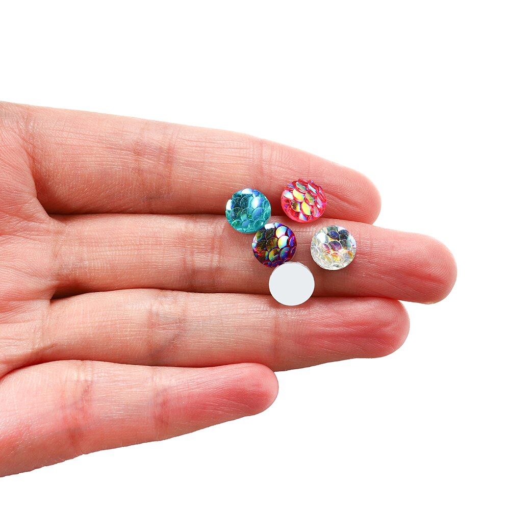 50Pcs 8mm Fish Scale Cabochons Flat Back Mermaid Resin Cabochon For Diy Jewelry Making Finding Supplies Accessories Bracelets