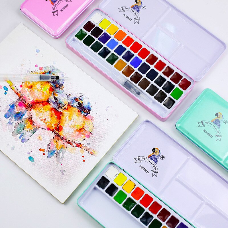 Meiliang-Conjunto de acuarelas portátil, caja de metal con paleta, pincel de pintura, herramientas de arte, 24/36 colores