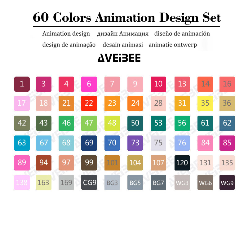 Magiska markörer set för barn 30/40/60/80/168 färg animation skiss markör två huvud ritning konst borst pennor alkoholbaserad: 60 animationsset