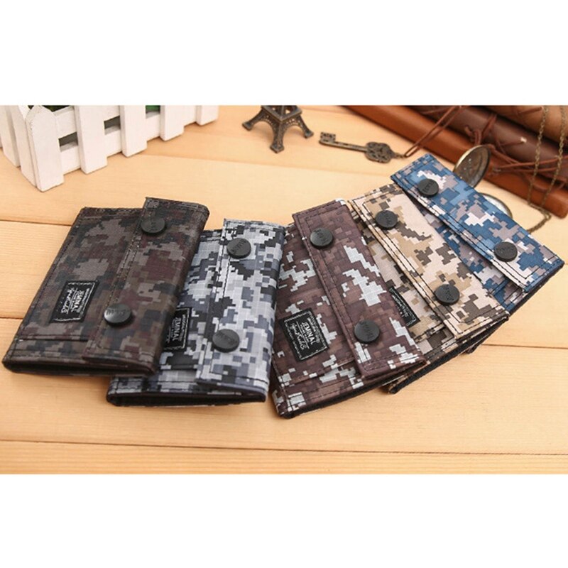 Men Canvas Clutch Wallet ID Bifold Camouflage Credit Card Holder Purse Mesh Pocket Short Wallet Card Bag Zipper Buckle