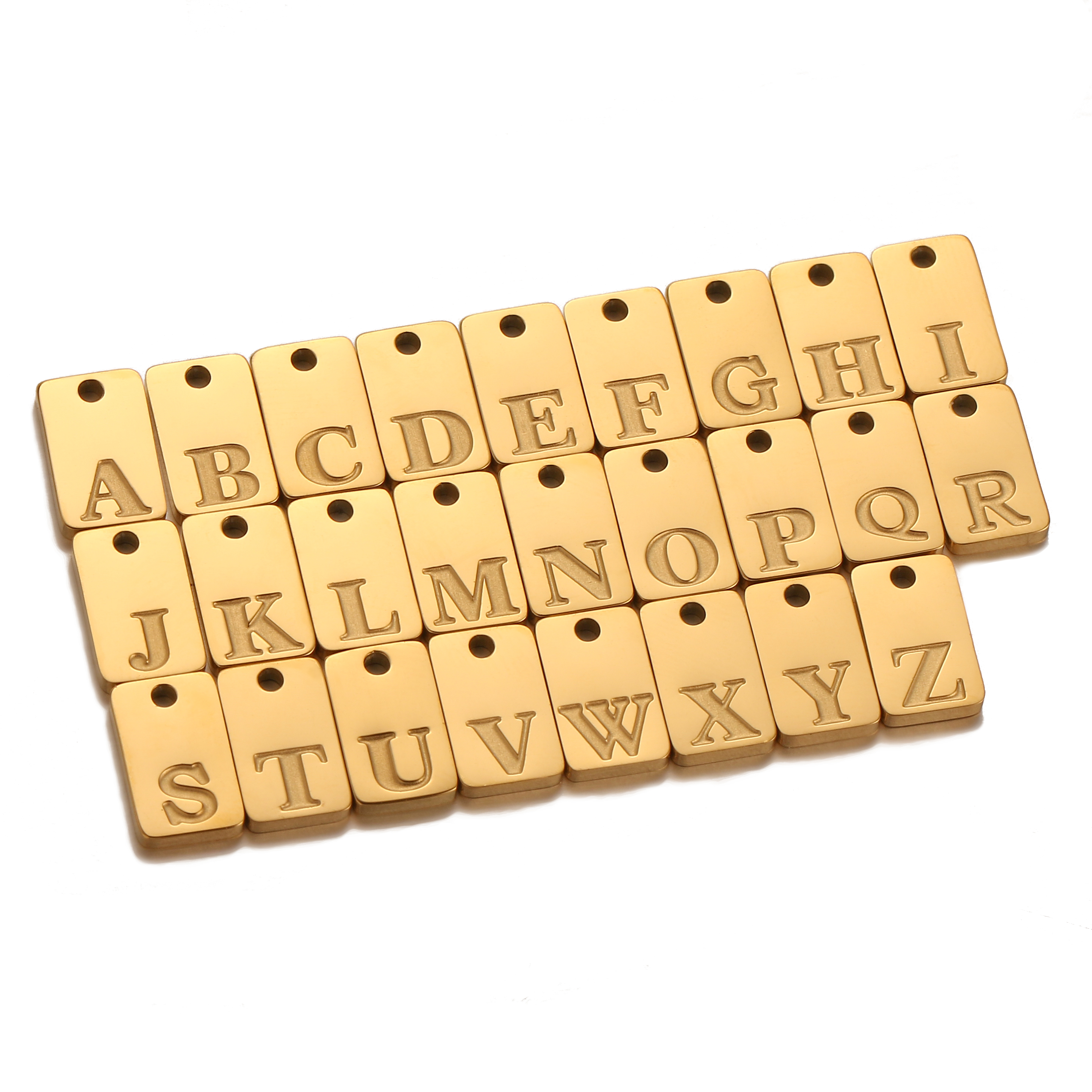 Breloques initiales de l'alphabet carré en acier inoxydable, lettre anglaise gravée, colliers de la présidence bricolage, fabrication de bijoux esthétiques, 5 pièces par lot