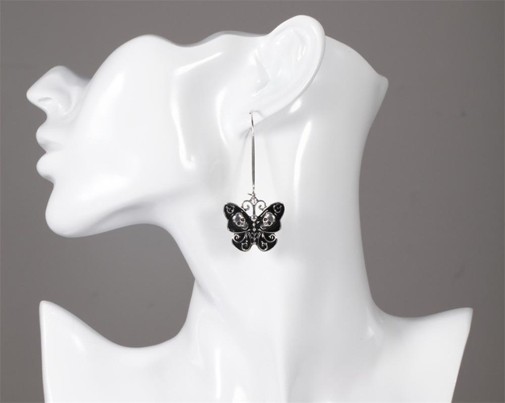 Papillon crâne boucles d'oreilles longues Punk noir papillon crâne cerceau boucles d'oreilles déclaration bijoux pour femmes filles