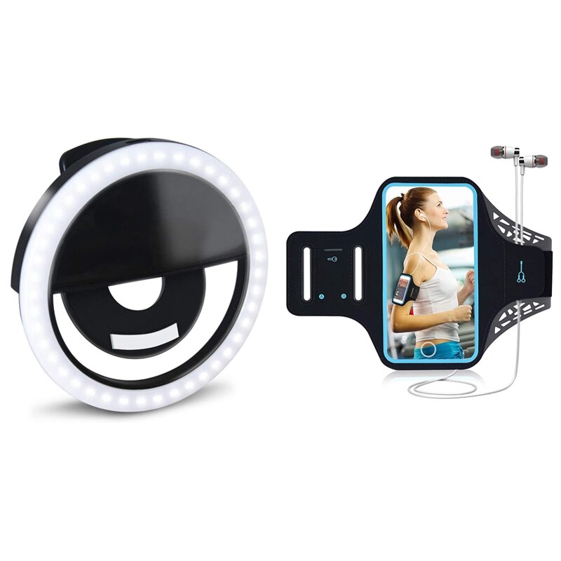 Universele Waterdichte Telefoon Arm Houder Met Verstelbare (Zwart) & Led Selfie Ring Licht Cirkel Clip-Op Selfie Licht Invullen: Default Title