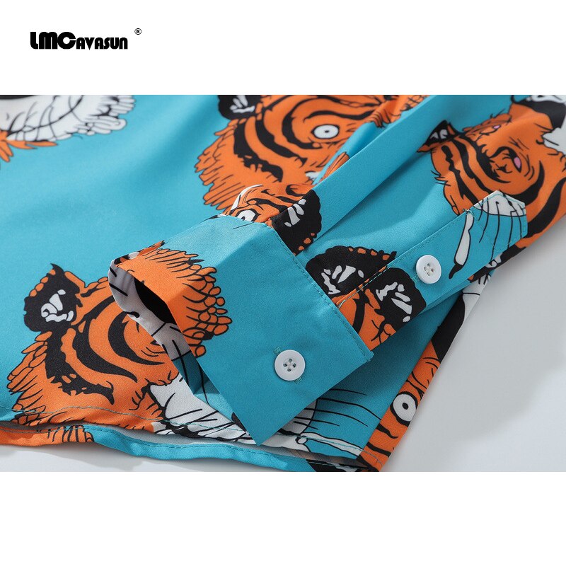Lmcavasun lente en herfst harajuku stijl tijgerprint shirt met lange mouwen losse plus size hawaiiaanse shirts voor mannen en vrouwen