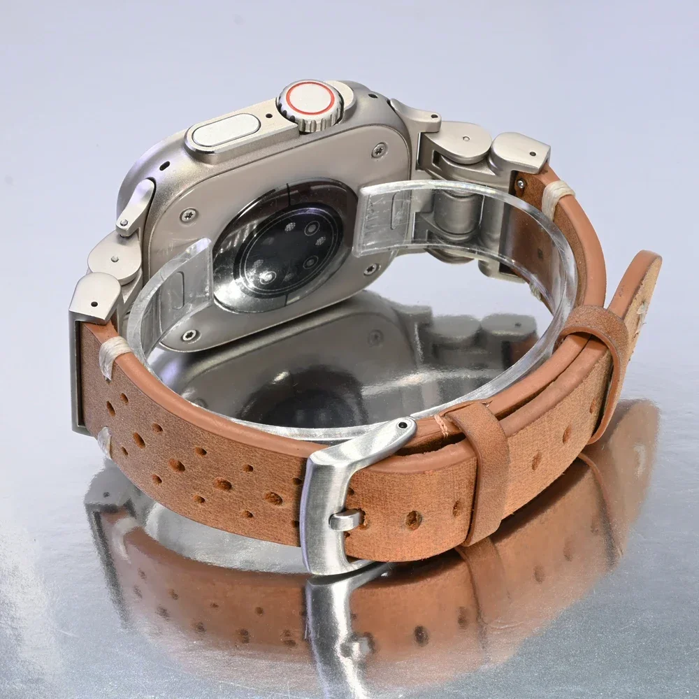 Bracelet de sport en cuir pour Apple Watch, Titanium Document Men Strap, IWatch Series 9 8 7 6 5 4 Se Ultra 2 Correa, 49mm, 45mm, 44mm, 42mm