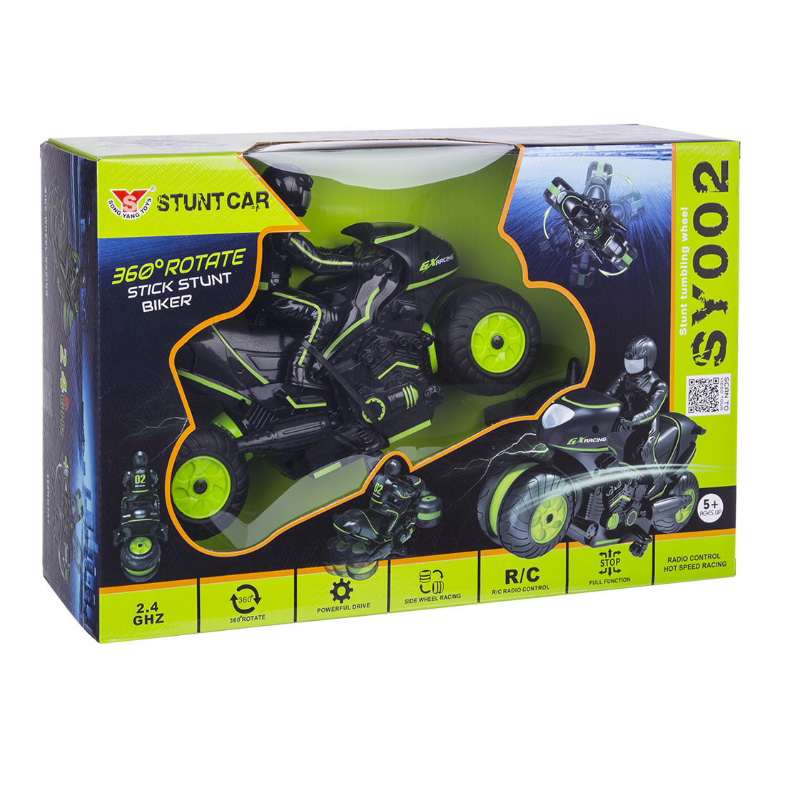 2.4G RC High Speed Drift Motorcycle 360 Degree Rotation Stunt Motorbike Model Toy RC Motorcycles- Green