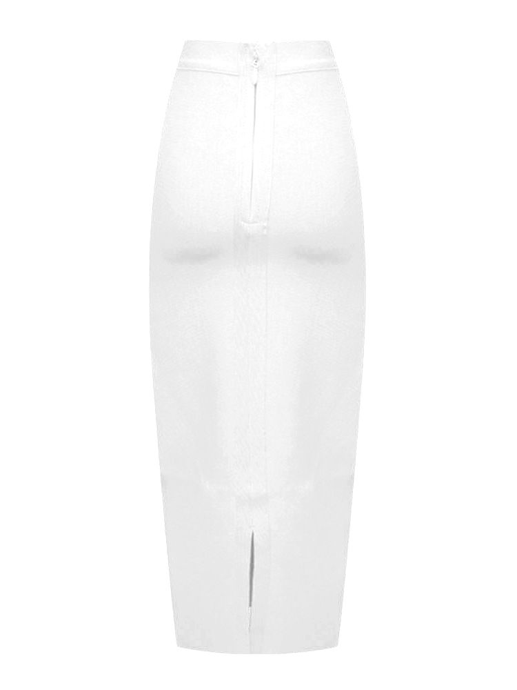BEAUKEY Sexy Blue Mid Calf HL Bandage Pencil Skirt Long Bodycon Women Stretchable Split Skirt XL Red Women Skirts: white / XL