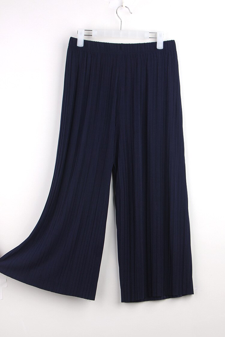 Vouw Geplooide Broek Vrouwen Broek Voor Vrouwen Bottoms Lente Zomer Casual Broek Midden Taille Wijde Pijpen Broek Vrouwelijke Pantalon mujer: navy