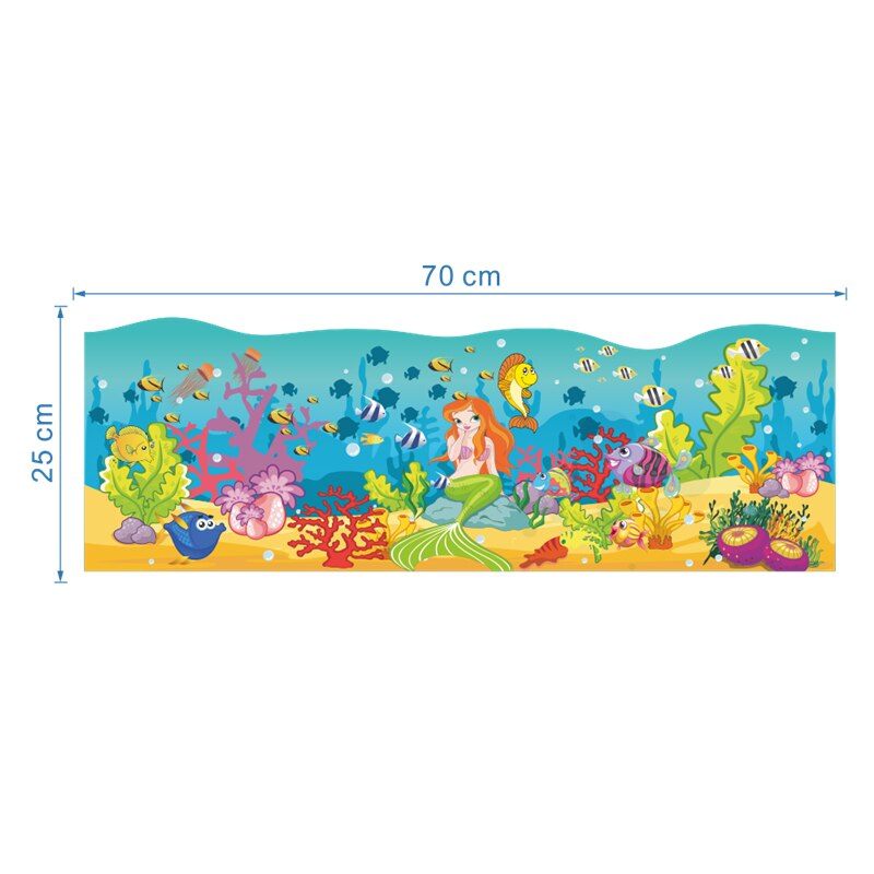 Mermaid Fishes Sealife Wall Stickers For Kids Room Bathroom Baseboard Home Decoration 3d Animal Mural Art Waterproof Pvc Decals