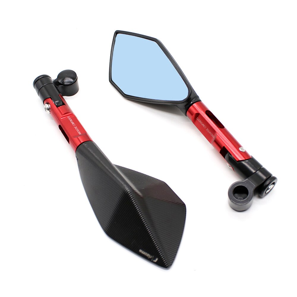 1 paar Motorfiets Accessoires Spiegels Motor CNC Aluminium Achteruitkijkspiegel Zijspiegel Wit Blauw Lens Motor Spiegels Universele: Red (blue lens)