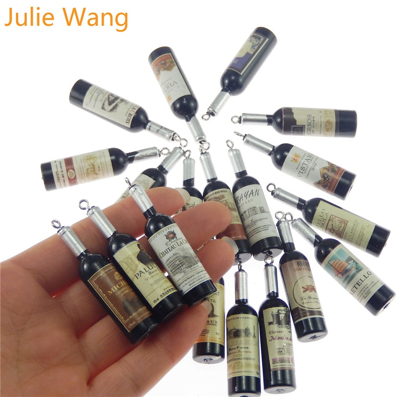 Julie Wang 10PCS Black Resin Charm Simulated Lovely Wine Bottle Suspension Pendants For Jewelry Necklace Earring Accessory