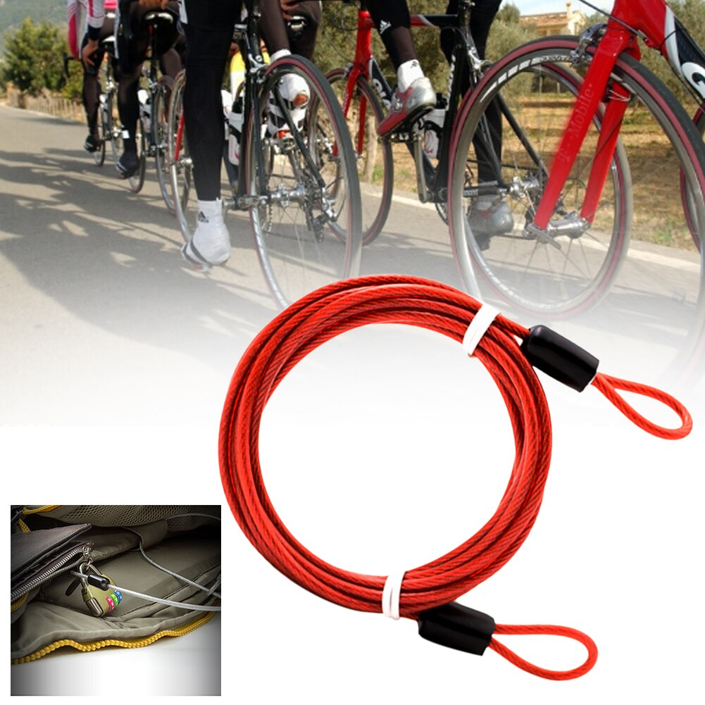 2 meter dobbelt sløjfe lette motorcykler bil dækning sikkerhed stål ledninger cykling stærk flettet cykel kædelås tyverisikring: Rød