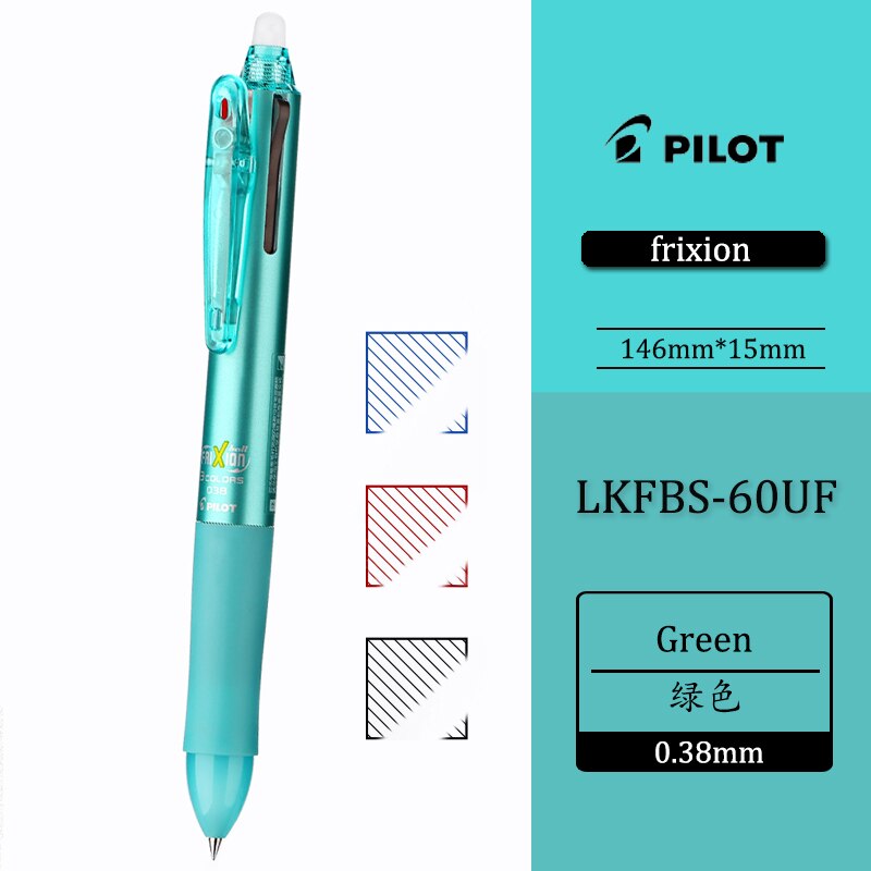 1 stk pilot frixion penn 3 in 1 slettbar gel penn multi farger lkfb -60ef /uf 0.5 / 0.38 mm pastellfarger: 0.38 grønne
