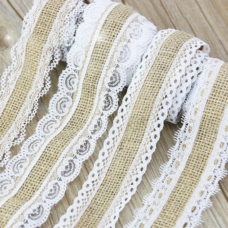 Rouleau de dentelle de lin avec bordure blanche, décoration de mariage, accessoires pour cheveux à la maison, rideaux de nappe à nœud bricolage, 38mm-58mm, 2 mètres