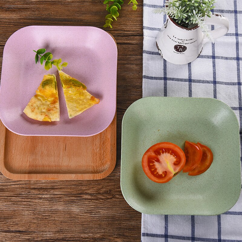2 Stuks Retro Creatieve Tarwe Stro Gerechten Plaat Groene Steak Schotel Plaat Ontbijt Snack Servies Set Eetkamer Lade Voedsel Vruchten schotel