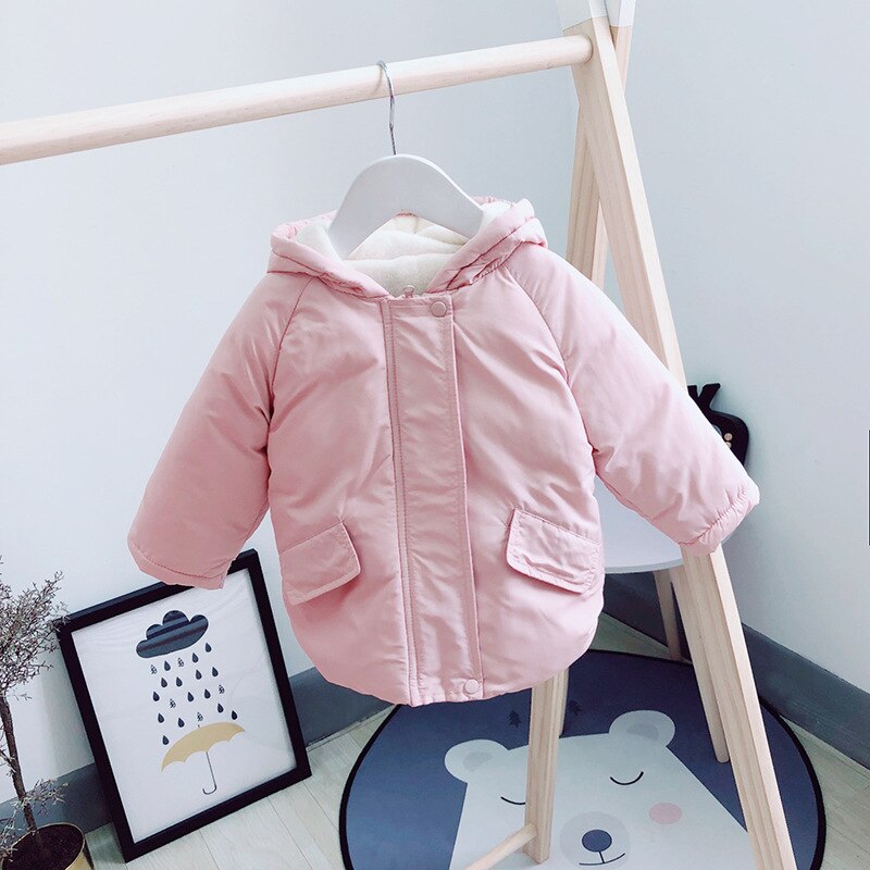 Tjocka tjejer plus sammet varma kläder barnkläder jacka: Rosa / 12m