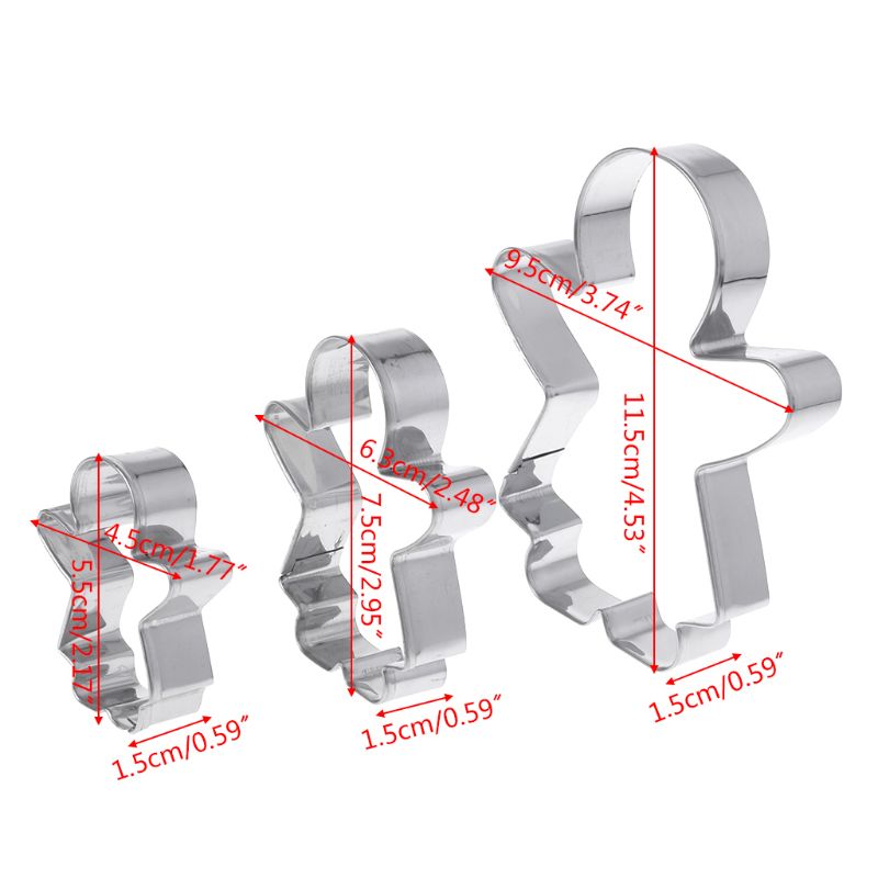 3pcs Gingerbread Man Boy Girl Fondant Pastry Baking Biscuit Cookie Cutter Set Stainless Steel