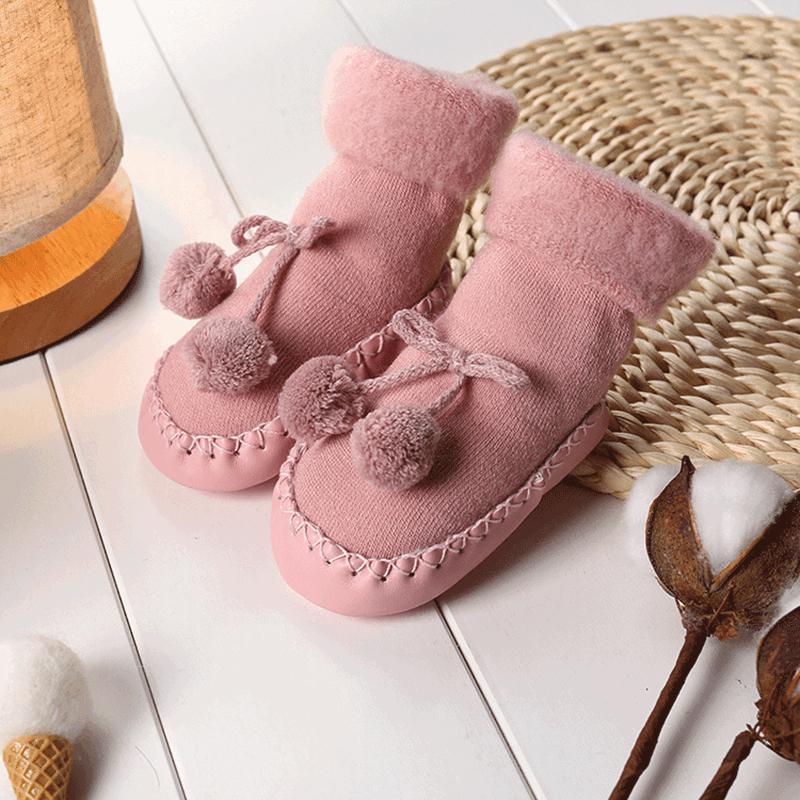 Baby Jongens Meisjes Sokken Winter Katoenen Baby Been Plus Dikker Fluwelen Warmers Sokken Baby Anti-Slip Peuter Zachte Zolen vloer Sokken: Pink / 24M
