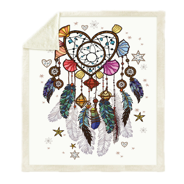 Throw Blanket 3D Printed Dream Catcher Velvet Plush Sofa Blanket Soft Sherpa Fleece Bedspread Microfiber Couch Cover Warm Manta: color1 / 150x200cm