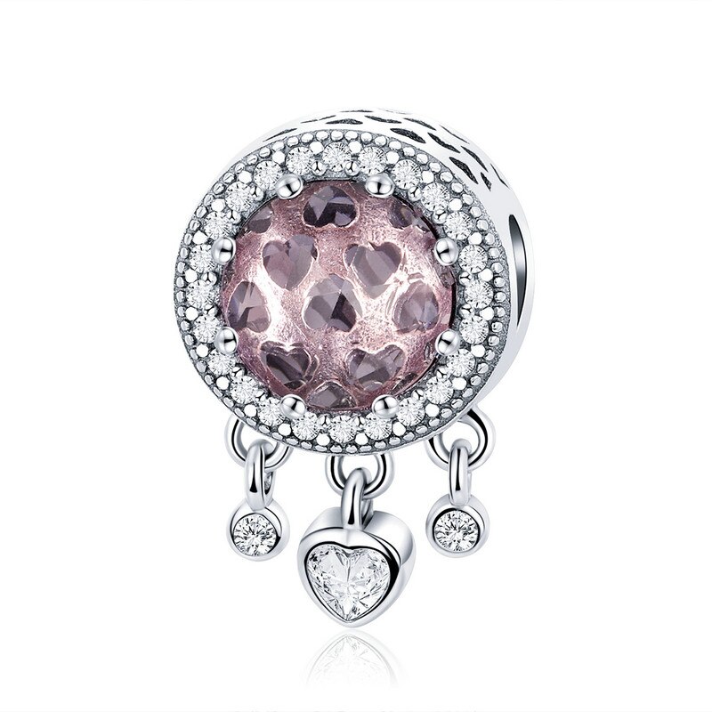 BAMOER 3 Color Authentic 925 Sterling Silver Heart Radiant Crystal Dangle Heart Charms Fit Charm Bracelets Silver Jewelry SCC999: SCC998