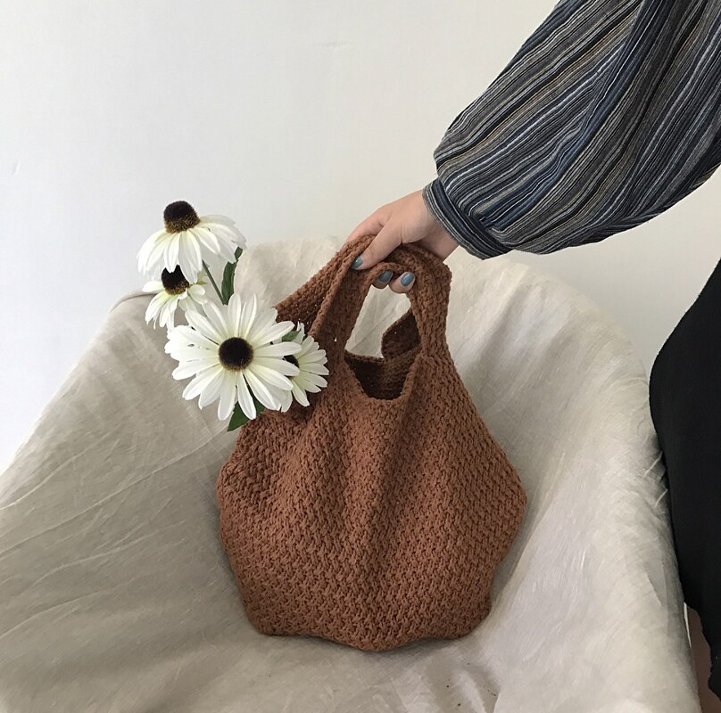 HISUELY , nuevos bolsos de tejidos, Bolso de lana de verano para mujer, Bolso grande bohemio de playa hecho a mano, Bolso de mano para mujer, Bolso de mano: Deep brick red