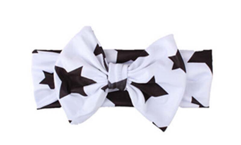 Kids Girl Baby Headband Toddler Lace Bow Flower Star Print Infant Cotton Hair Band Accessories Lot: White