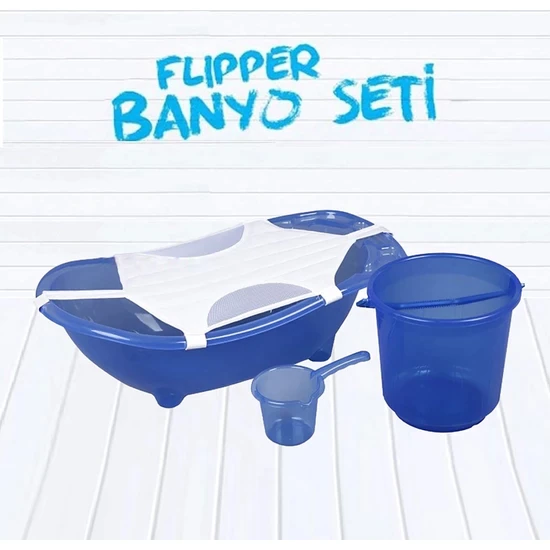 Flipper Baby Bath Tub Set-4'lü Bathtub Set: Navy blue
