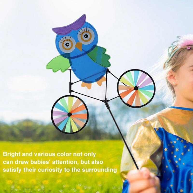 3D Ebene Karikatur Eule Auf Fahrrad Windmühle Windrad Wirbel freundlicher Spielzeug Spinner Garten Rasen Hof Dekoration
