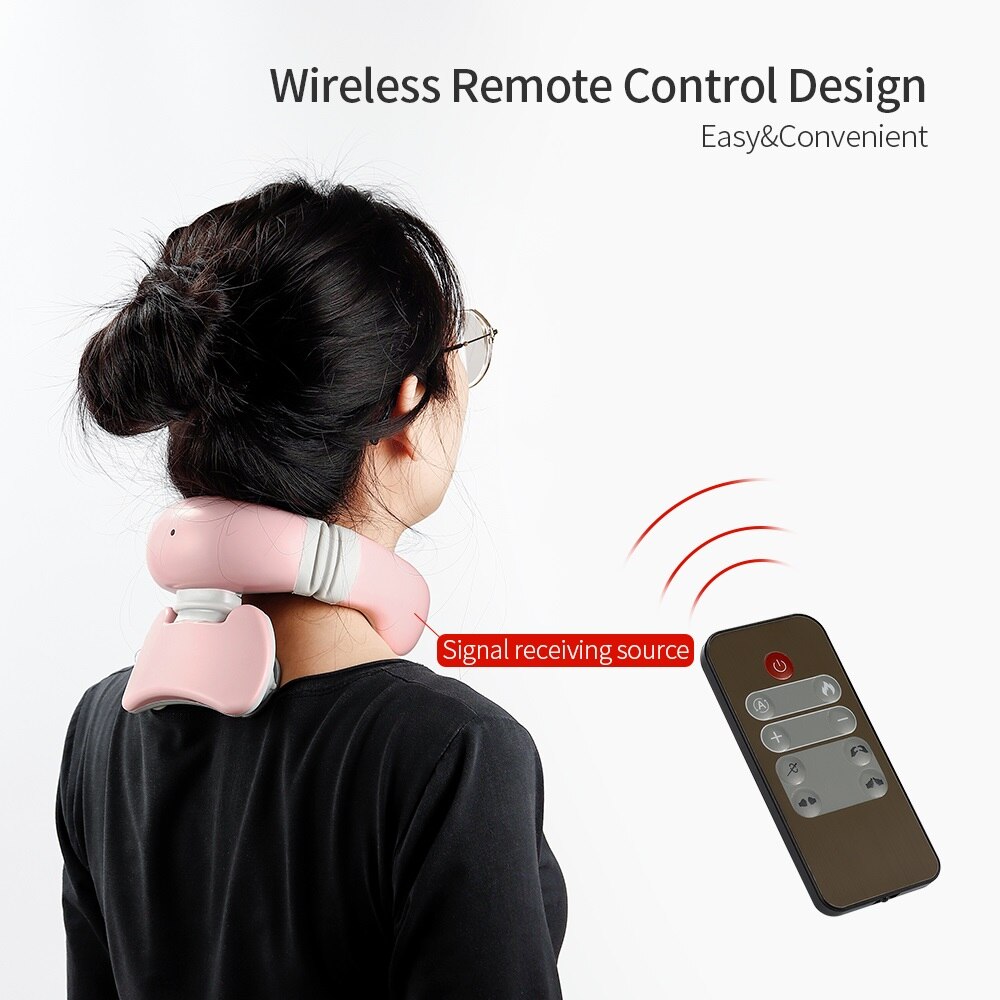 4 Heads Magnetic Pulse Vibration Neck Massager for Pain Relief Health Care Relaxing Deep Tissue Cervical Massage Remote Control