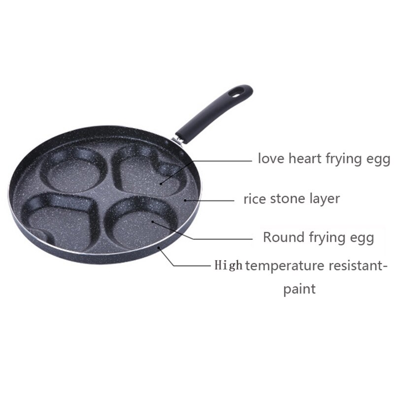 Hjerteformet non-stick stekepanne fire hull for egg skinke panne kake maker ingen olje-røyk frokost grill panne kokekar multifunksjon