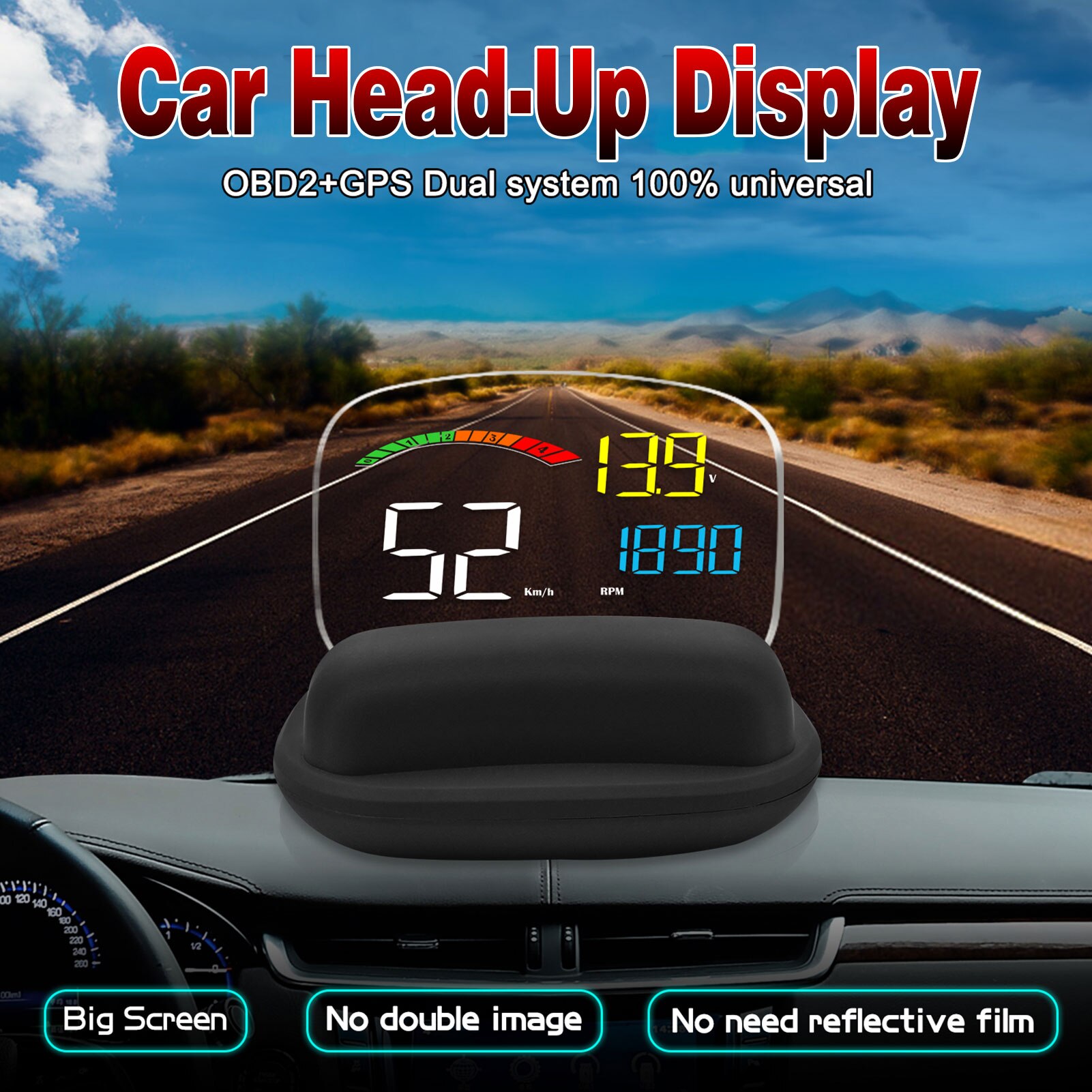 Car Head Up Display HD Universal Monitor Headup Display Smart Car Windscreen Speed Projector Compatiabl