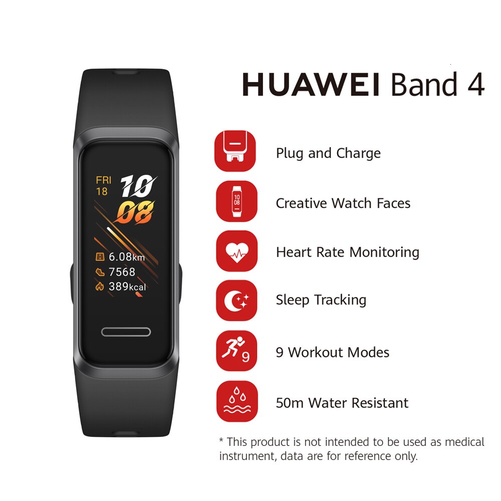 Huawei band 4 smart band globaali versio älykello sykemittari kellotaulut usb-liittimen lataus