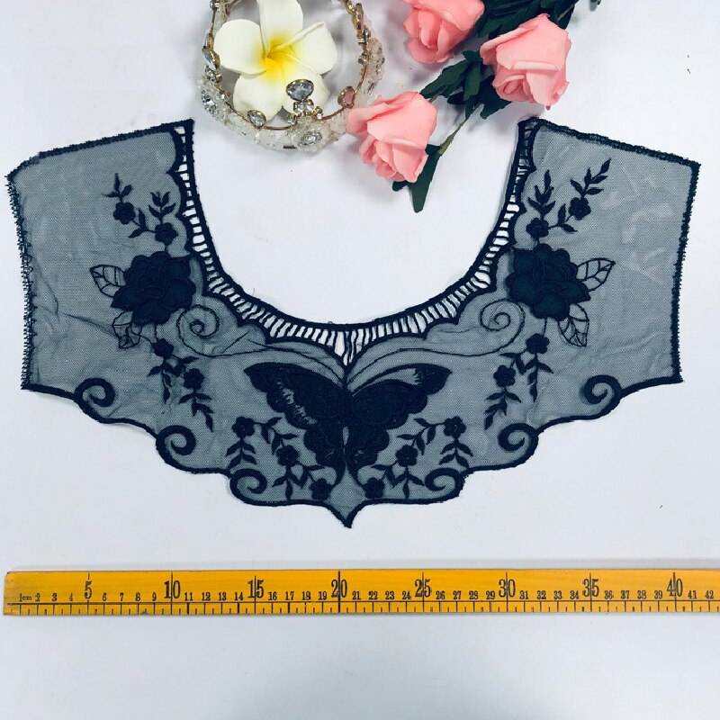 Apliques para vestido DIY, blusa de tela de encaje, accesorios para decoración de disfraces, cuello de cuello, adornos de costura, parches bordados en blanco y negro