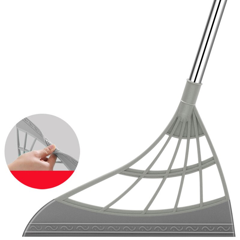 Fregona de silicona para limpiar, escoba, escurridor para suelo, Herramientas de limpieza multifuncionales, varilla telescópica y cabezal de mango de microfibra: Gris claro