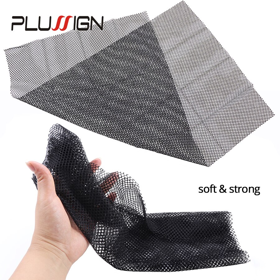 Plussign-tela transpirable 100% de poliéster para hacer pelucas, Red de pelo negro, redes elásticas, 5 uds.