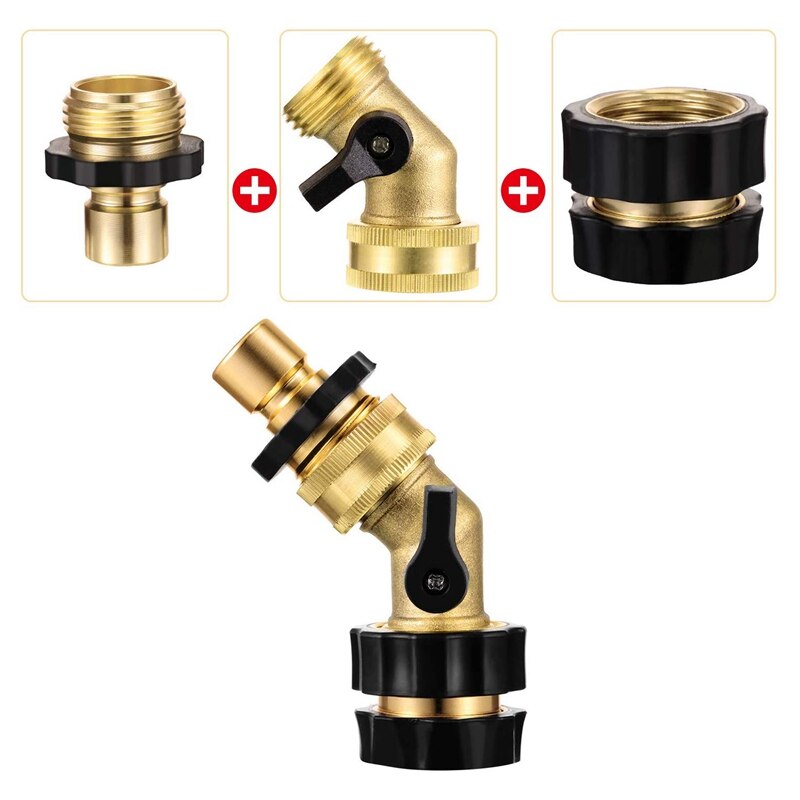 2 Pieces Ball Brass Shut Off Valve Gooseneck Garden Hose Connector and 2 Pieces 3/4 Inch Fitting Garden Hose Quick Connector Mal