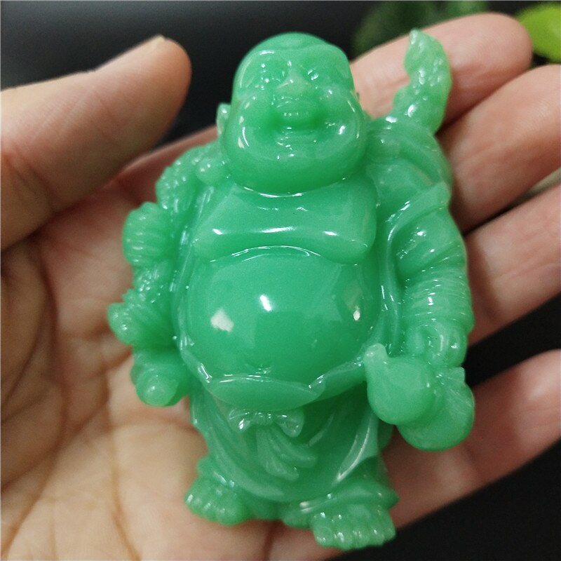 Gloeiende Chinese Maitreya Boeddha Standbeeld Sculptuur Kunstmatige Jade Stenen Ornamenten Lachende Boeddha Standbeelden Beeldjes Woondecoratie