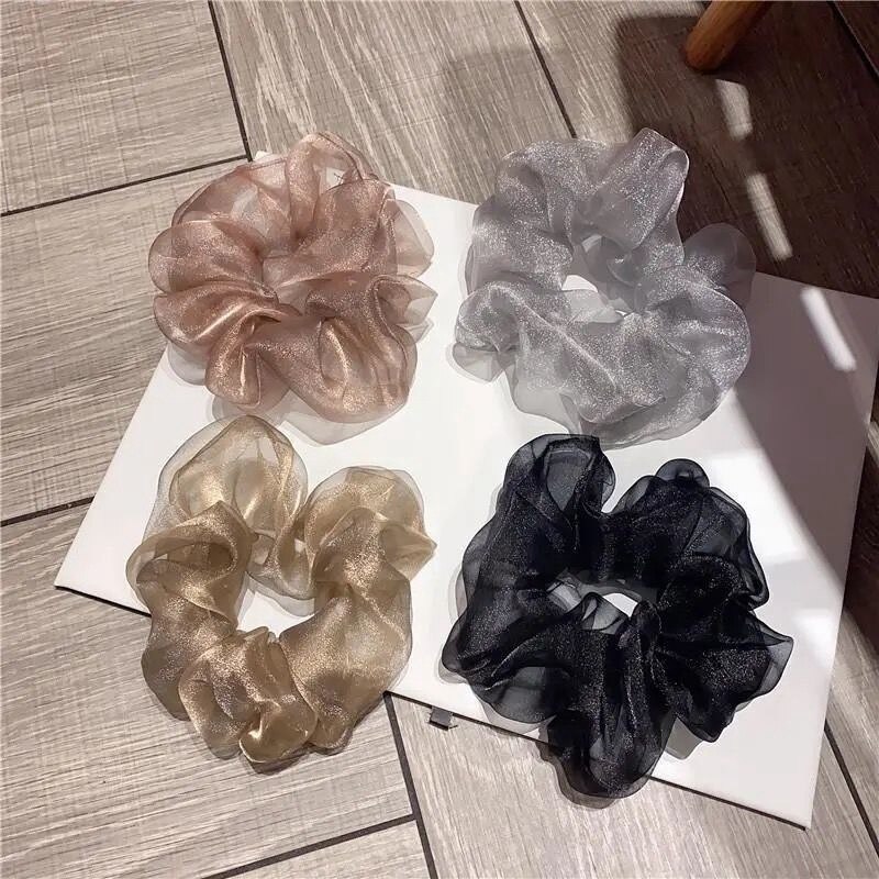 Oversized Hair Scrunchies For Women Solid Organza Scrunchie Hair Rubber Bands Elastic Hair Ties Accessories Ponytail Holder
