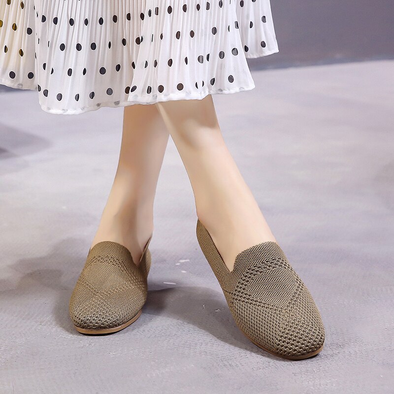 Chaussures coréennes à tricoter chaussures plates doux bout carré bouche peu profonde ballerines femme décontracté femme baskets dames chaussures Modis Ba